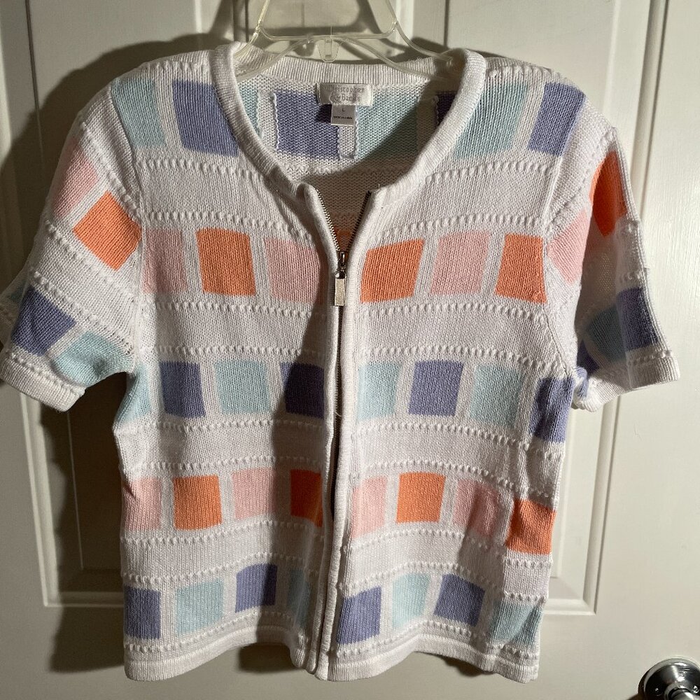 Christopher and Banks zipper front cardigan multicolor short sleeve cardigan